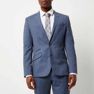 Blue textured slim suit jacket